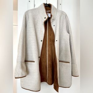 White and camel Sherpa jacket